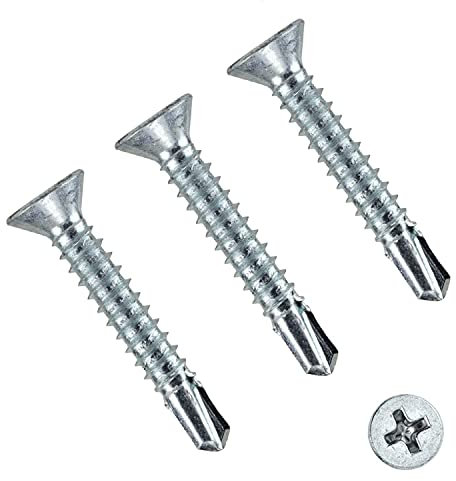 TERF® Self Drilling Countersunk Screws 3.5 X 25mm Self Tapping Phillips Drive Screw for Plasterboard Wood Metal Sheet Steel Sheet Roofing Window - Pack of 100