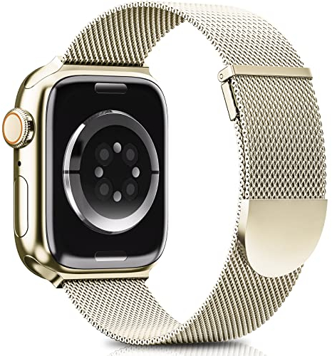 Higgs Armband Kompatibel mit Apple Watch Armband 41mm 42mm 40mm 38mm Damen/Herren, Dual Magnetisch Einstellbar Armbänder für iWatch SE Series 10 9 8 7 6 5 4 3 2 1, Champagner Gold Edelstahl Metall