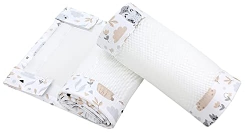TupTam Gitterstäbe Schutz Netz Babybett Nestchen 3D Mesh 2 Pack, Farbe: Hase/Eule, Größe: ca. 128 x 30 cm (für Babybett 140x70)