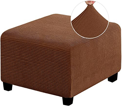 MULARE rutschfeste Fußstützenbezüge, Stretch-Ottoman-Fußhocker-Überzug, Hocker-Schutzbezug mit elastischer Unterseite, staubdichte, abnehmbare, waschbare Fußstützen-Pouff-Bezüge,Hellbraun,M