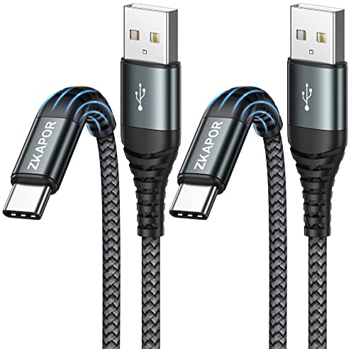 ZKAPOR Extra Long Câble USB C [3M, Lot de 2], Cable USB C Charge Rapide 3A Nylon Cable Type C Chargeur pour iPhone 15/15 Pro Max, Samsung Galaxy S23/S22, Note 10, Huawei P40/P30, Google Pixel -Gris