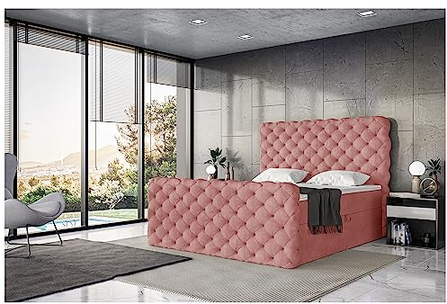 MEBLINI King Boxspringbett mit Bettkasten - Gepolstert Doppelbett mit Matratze und Topper - Polsterbett mit Stauraum - Bett mit Kopfteil - Stauraumbett - Duke - 160x200 - H3/Rosa Samt