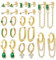 LOLIAS 12 Pairs Green Earring Sets for Multiple Piercings Stainless Steel Gold Plated Earrings Set Chain Hinged Dangle Hoop Earrings Green Small Cubic Studs Pack Emerald Earrings for Women