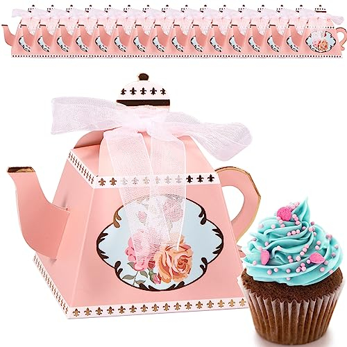 50Pcs Vintage Paper Candy Box, Wedding Favour Boxes, Teapot Party Favor Boxes, Reusable Vintage Floral Paper Boxes Mini Present Bags Decorative Candy Box for Wedding Bridal Birthday Party(Pink)