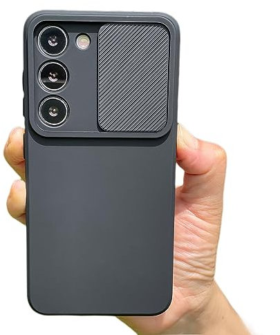 Keyihan Cover per Samsung Galaxy S23 Protezione Fotocamera con finestrino Scorrevole,Custodia in Silicone TPU Morbida Antiurto AntiGraffio,Full Body Protettiva Case Microfiber Lining,Nero