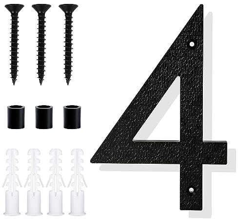Floating House Numbers, 8 Inch Large Black Door Numbers Easy Mount Address Numbers Modern House Numbers for Address Mailbox House Outside (Number 4)