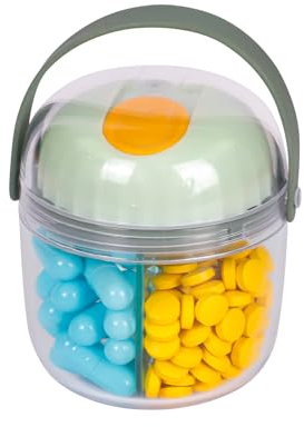 EASYLOCK Handheld 4 Fächer Rund Große Pillendose Tablettenbox Supplement Box morgens mittags abends Tablettendose für Fischöle Vitamine Medikamente(Grün)