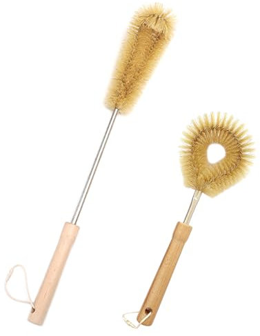 UPTALY 1 pièce Brosse à bouteille extra longue de 47 cm / 19 ', brosse à vaisselle à poils de 28 cm / 11 ', manche en bois, avec tige en acier inoxydable de 9 mm, pour bouteille haute, grands