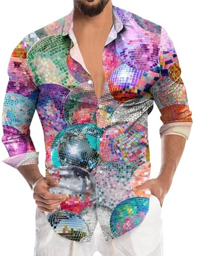 OIUHJN Chemise Homme Mardi Paillettes Mode Numérique Imprimé 3D Manches Longues Boutonné Chemise Rayée Homme, Rose, S
