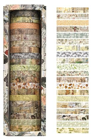 LUVDECO 20 Rollen Vintage Washi Tape Set Pflanzen Dekoratives Klebeband Abdeckklebeband Washi Klebeband für DIY Craft Scrapbooking Kugel Journal Geschenkverpackungen