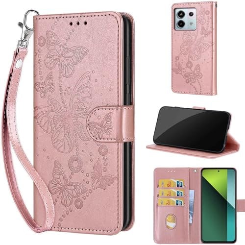 KENHONER Phone Case for Xiaomi Redmi Note 13 Pro 5G (Not for 4G), Shockproof Protective Wallte Cover with Card Slots Kickstand Phone Case Compatible Xiaomi Redmi Note 13 Pro 5G Rose Gold