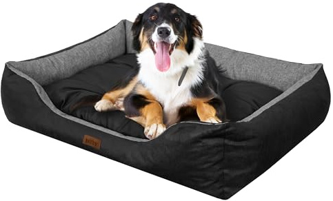 DOGGY Hundebett - Hundekissen für kleine Hunde - Hundekorb - EInfach zu reinigen - erhöhte Ränder, M, 84x65 cm, Graphit
