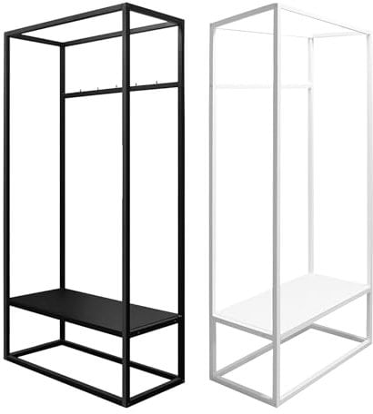 Natural Goods Berlin Kleiderständer QUADER - Garderobenständer Weiß 160 x 80 cm Garderobe mit Schuhschrank - Kleiner Kleiderschrank Metall - Schwerlast Kleiderständer mit Kleiderhaken freistehend