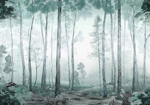 Papier Peint Panoramique Arbre Gris Vert Papier Peint Chambre Adulte Papier Peint Panoramique Enfant Papier Peint Salon Décoratif Papier Peint Intissé 400x240cm