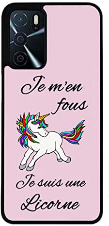 FunKaz Coque pour Oppo A16 - Je m'en Fous Je suis Une Licorne - Coque Noire TPU