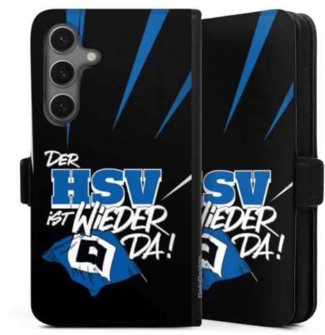 Klapphülle kompatibel mit Samsung Galaxy S 25 Handyhülle aus Kunst Leder schwarz Flip Case Hamburger SV Aufstieg HSV