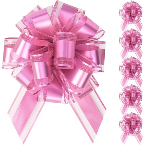 poeland 6 Stück Zieh-Schleifen, Schleifen dekorieren zum Geschenkeverpacken für Geschenkverpackung, Partydekoration, Autoschleifen Hochzeit, Valentinstag, Geburtstagsdekorationen (Rosa)