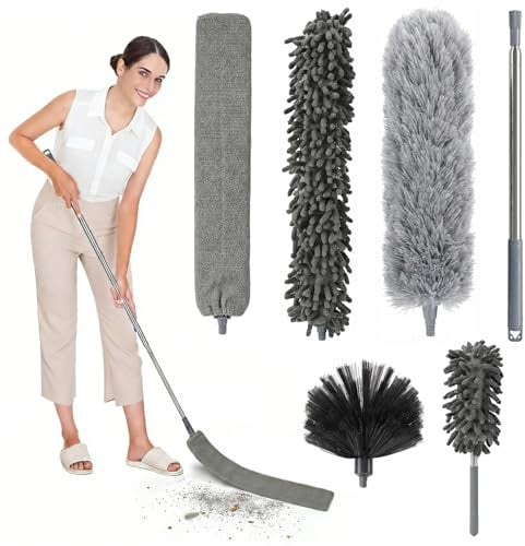 Carehabi Plumero Atrapapolvo 6 Piezas Plumero Telescopico Extensible Plumero Extensible Longitud Telescópica hasta 215cm para Techos Grietas Muebles