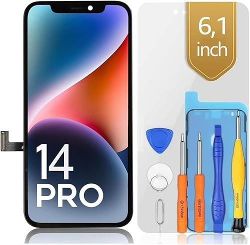 Bokman Pantalla para iPhone 14 Pro Negro, 6.1'' FHD Pantalla y Reemplazo de la Pantalla Táctil (True Tono Programable, Face ID)