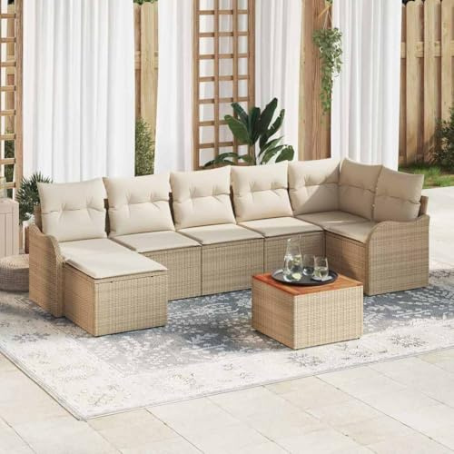 Tonture Garten-Sofa-Set, 8-teilig, Beige und Weiß, aus PE-Rattan, mit Stauraum, verstellbaren Füßen, UV-beständig, für Terrasse und Balkon