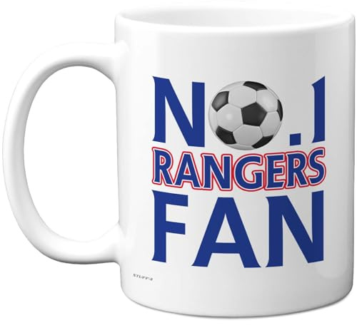 Stuff4 Novelty Mug for Rangers Fans, No. 1 Rangers Fan | Bold Blue & Red Football Design, Cheerful Supporter Gift, 11oz Ceramic Gloss Mug