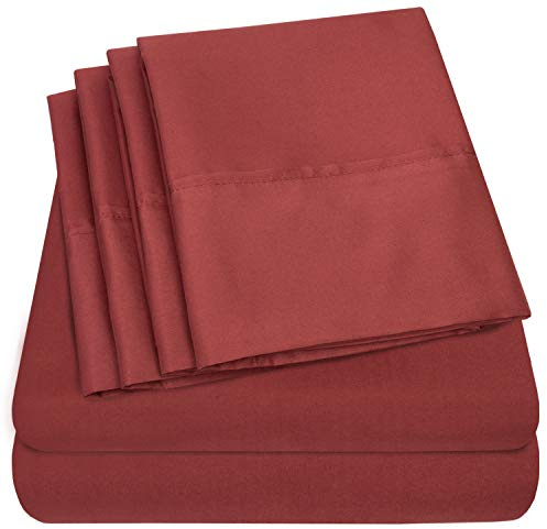 Cal King Size Bed Sheets - 6 Piece 1500 Supreme Collection Fine Brushed Microfiber Deep Pocket California King Sheet Set Bedding - 2 Extra Pillow Cases, Great Value, California King, Burgundy