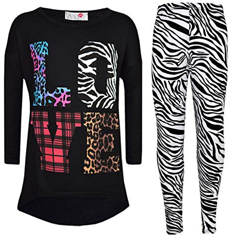 A2Z 4 Kids Girls Love Trendy Top Fashion Legging - New Love Set Black 11-12