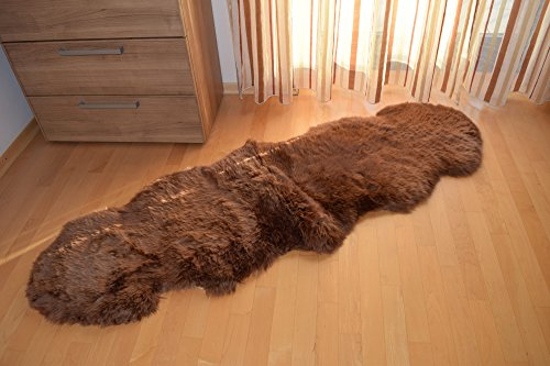 Naturasan Doppel Schaffell Lammfell-Teppich Vorleger Duo (aus 2 Fellen), Flokati, Shaggy, Designer Langflor Felldecke Auflage Fellteppich (Camel/Mittelbraun)
