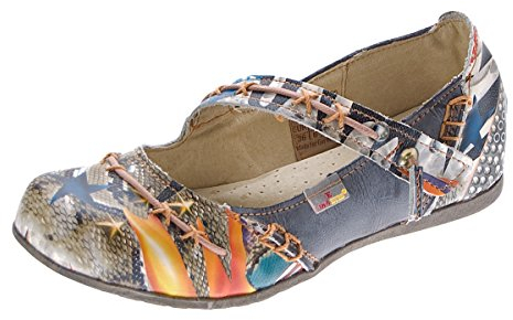 TMA Leder Damen Ballerinas Echtleder Schwarz Muster variieren Comfort Schuhe 5085 Sandalen Gr. 37