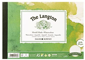 Daler-Rowney The Langton CP 300gsm A5 Watercolour Paper 12 Sheets | Cold-Pressed Watercolour Paper, Glued 1 Side, Natural White Sheets, For Professional Artists