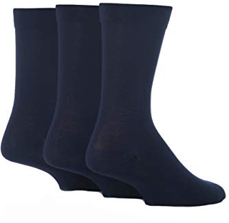 SockShop Men's Comfort Cuff Socks - Striped and Plain Soft Breathable & Cooling Bamboo Material Multipack of 3 Pairs Navy 7-11