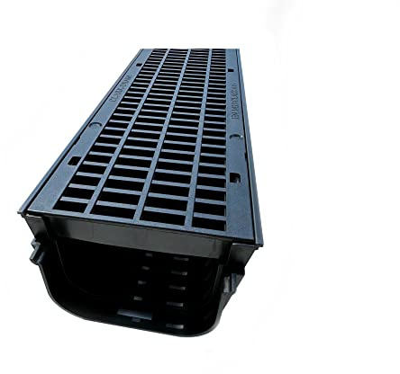 8 x CD410 Shallow Flow Drain Channel Drainage 1m Length Plastic PVC Heavy Duty Including 2 x Endcaps Pack for Water Rain Storm Shower Garden Driveway