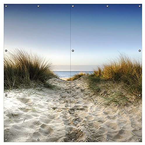 Wallario XXL Outdoor-Poster für Garten oder Balkon Weg durch die Dünen zum Strand am Meer, Motivbanner Größe: ca. 180 x 180cm, 2-teilig, Outdoor-Bild
