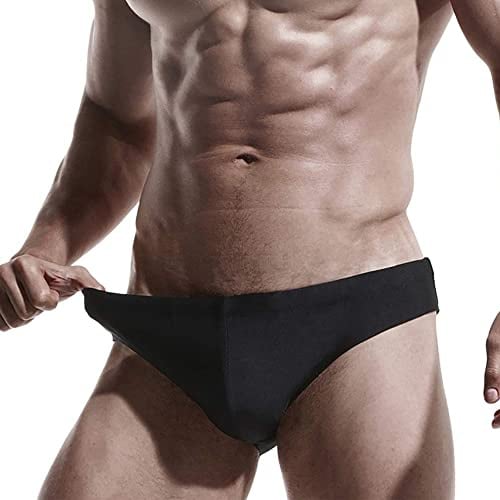 AIMPACT Swimwear Mens Beach Swim Briefs Bikini Bathing Suits Swimming Briefs with Drawstring (Black L)
