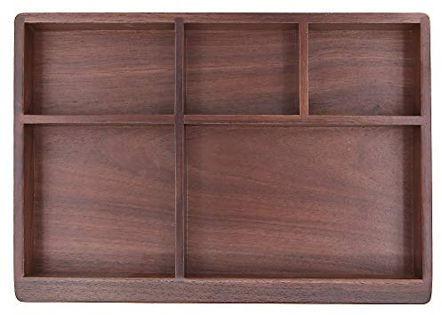 Gino Simple Black Walnut Wooden Tray Organizer 5 Compartment Divided Box for Jewelry Storage Key Holder Desk Organizer