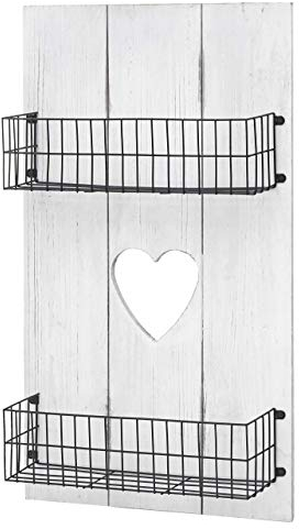 Mendler Wandregal HWC-D42, Wandpaneel Holzregal Regal mit Körben, Massivholz - weiß Shabby, 70x40x10cm