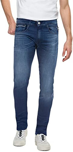 Replay men's Grover straight-fit jeans with stretch, blue (Medium Blue 009), 33W / 32L