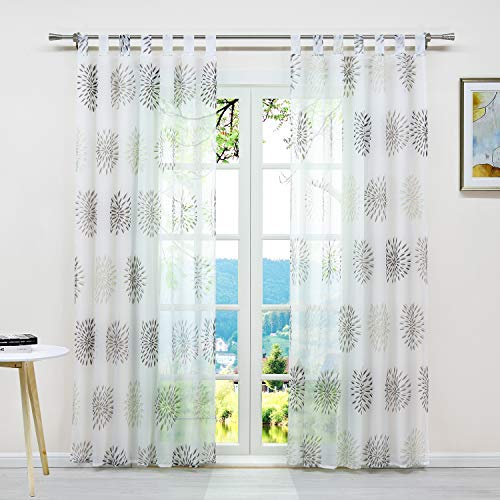 ESLIR Gardinen mit Schlaufen Vorhänge Fensterschal Transparent Schlaufenschal mit Kreis Muster Voile Braun BxH 140x245cm1 Stück