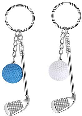 IKAAR 2 Stück Schlüsselanhänger Golfball Anhänger aus Metall Geschenk für Golfer (Blau + Weiß)