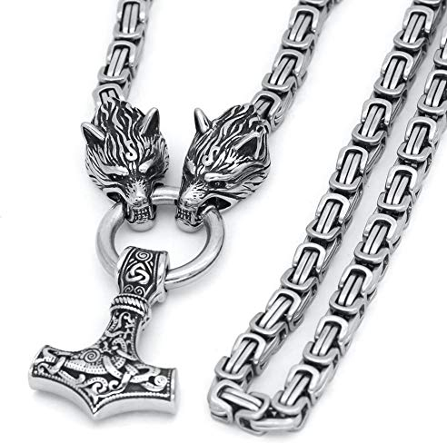 schmuxxi Solid Thor's Hammer Stainless Steel Silver Pendant with Heavy Chain 60 cm for Men, Stainless Steel