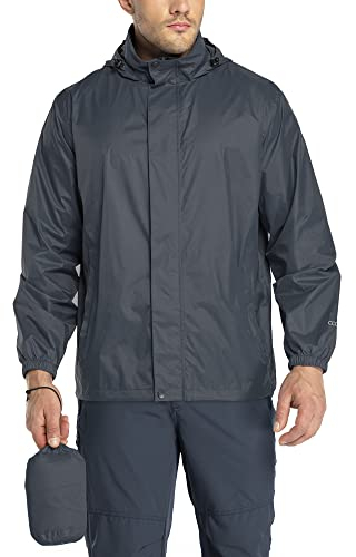 33,000ft Regenjacke Herren Leicht Wasserdicht Faltbare Regenmantel mit Kapuze Fahrrad Rain Windbreaker Windjacke Camping Outdoor Dunkelblau M