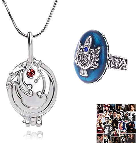 HJYZY 12 Stück Vampire Diaries Schmuck Aufkleber Elena Gilbert Eröffnung Eisenkraut Medaillon Anhänger Halskette Vintage Damon/Stefan Salvatore Sun Family Vampire Diaries Wappen ringe
