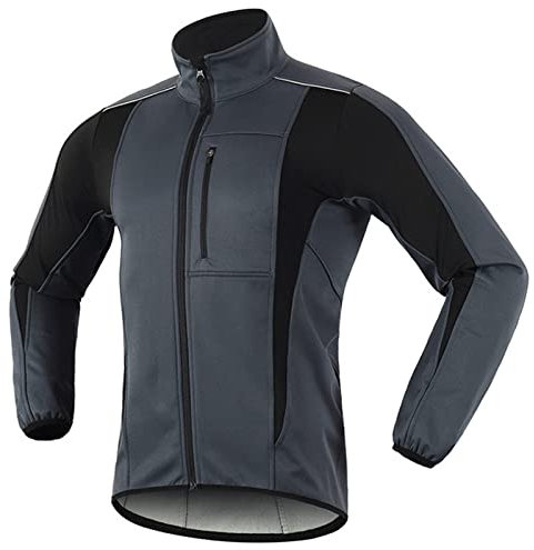 Herren Fahrradjacke für den Winter, thermische Mountainbike-Jacke, wasserdicht, winddicht, Thermo-Fleece, für Laufen, Herbst, Winter (Grau, M)