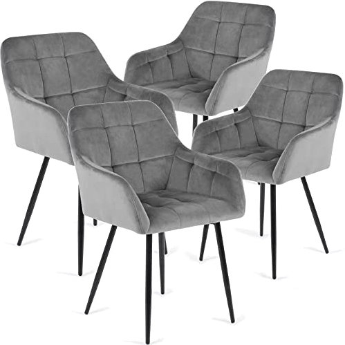 Perfur Casa Chaise Salle a Manger Lot de 4, Chaise Cuisine Moderne Rembourrée en Velours, Pied en Métal- Gris