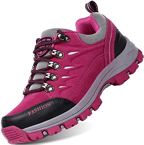 IYVW 8010 Chaussures De Randonnée pour Femmes, Chaussures De Marche Légères Baskets De Randonnée Imperméables Basses Baskets De Randonnée en Plein Air rose rouge 37 EU