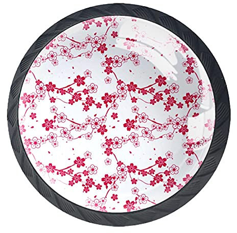 Rotes Kirschblütenmuster Kabinett-Knopf Runde Hardware Schubladen-Kommode Knöpfe für Zuhause, Schlafzimmer, Küche, Esszimmer, Büro