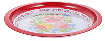 Zerodeko Vintage Emaille Rund Tablett Serviertablett Frühstückstablett Servierplatte Obstplatte Küchentablett Servierteller für Snacks Dessert Geschirr Vorspeisen Kaffee Getränke Tischdeko 40CM