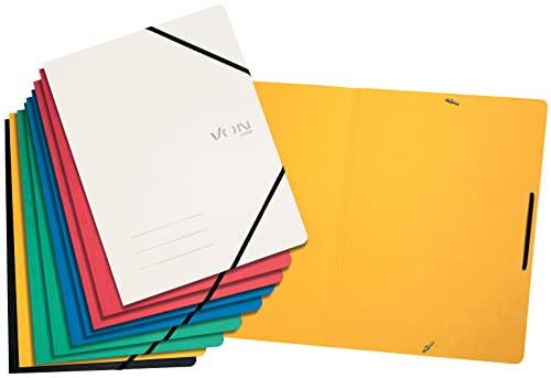 VON Leitz 10er Pack Eckspanner A4, Karton, Für 150 Blatt, Mappe mit Gummizug, Mit modernem VON-Aufdruck, Für Schule & Zuhause, Mehrfarbig, 30112099