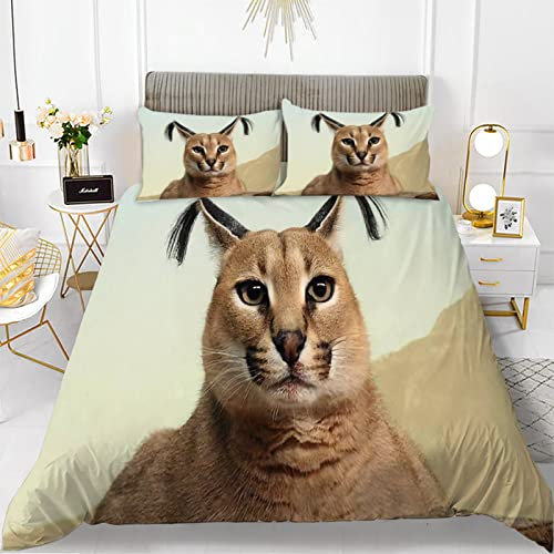 SHITOU Bettwäsche 135x200 Cyan Big Floppa 3D Mikrofaser Bettbezug Mit 2 Kopfkissenbezug, Jungen Teens BettwäSche Set Kinder Erwachsene, Weich Haltbar Atmungsaktive