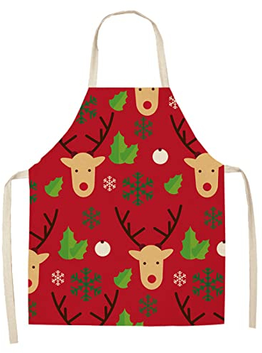 JMUNG Kochschürze Hirsch Rot Grün Schürze Mann Baumwolle und Leinen Kittelschürze Damen Einstellbar Küchenschürze Kinder Herren Wasserdicht Grill Antifouling Kinderschürze Mädchen 38x47cm